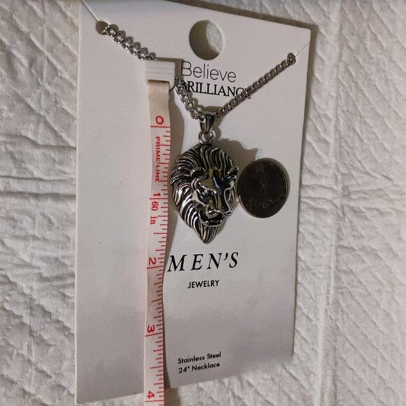 Believe by Brilliance Men’s Silver Lion Head Fashion Necklace NWT - Picture 5 of 6